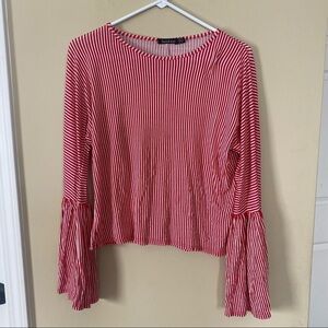 boohoo Red White Stripe Bell Sleeve Top